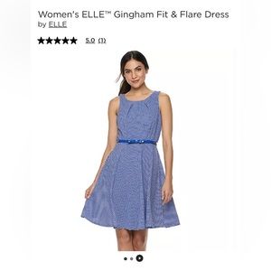 Blue and White ELLE Gingham Fir and Flare Sleeveless Dress